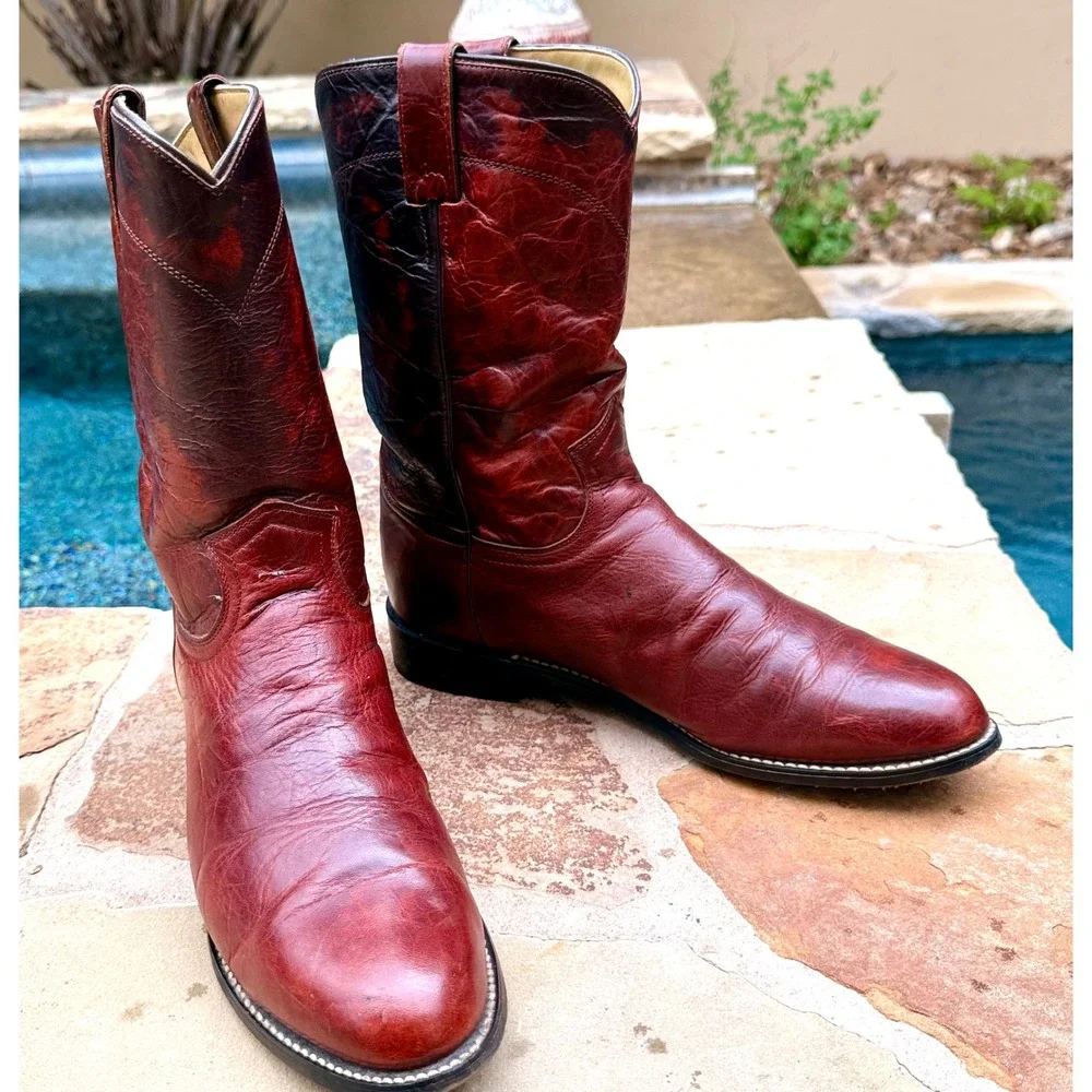 Diamond J Men's 8.5D Oxblood Burgundy Leather Western Cowboy Boots‎